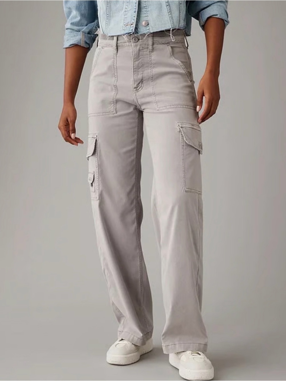 American Eagle Outfitters Light Gray Cargo Straight Leg Pants